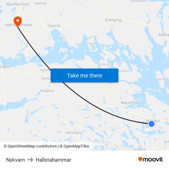 Nykvarn to Hallstahammar map