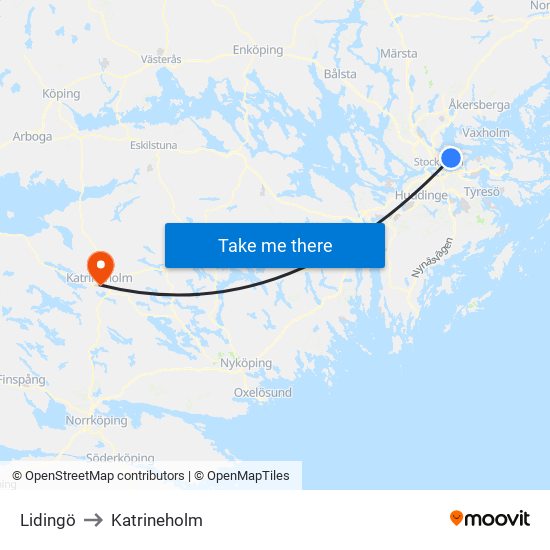 Lidingö to Katrineholm map