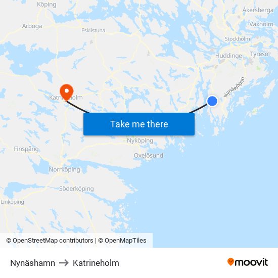 Nynäshamn to Katrineholm map