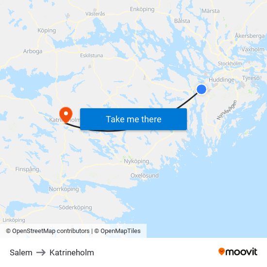 Salem to Katrineholm map