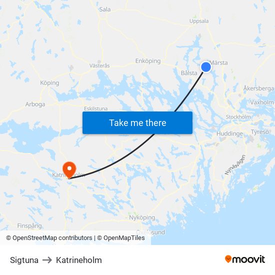 Sigtuna to Katrineholm map