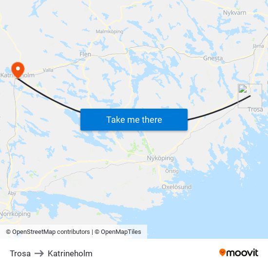 Trosa to Katrineholm map