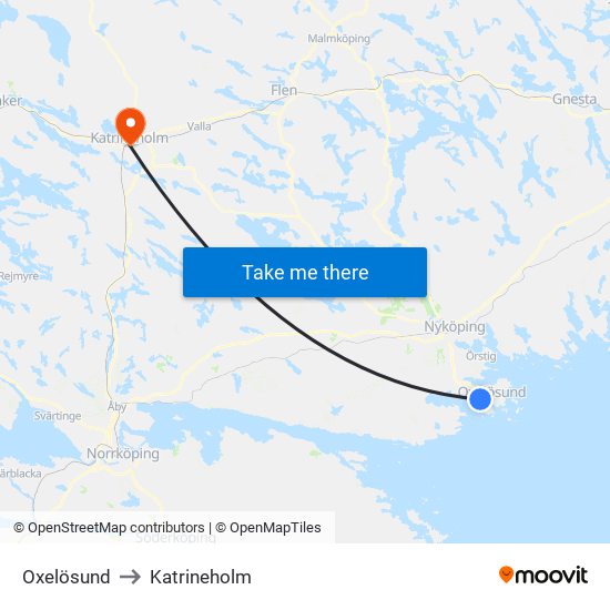 Oxelösund to Katrineholm map