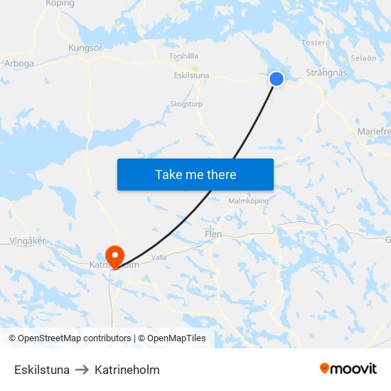 Eskilstuna to Katrineholm map