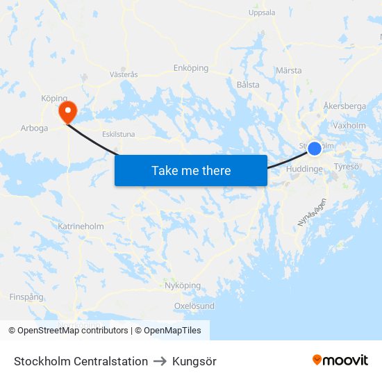 Stockholm Centralstation to Kungsör map