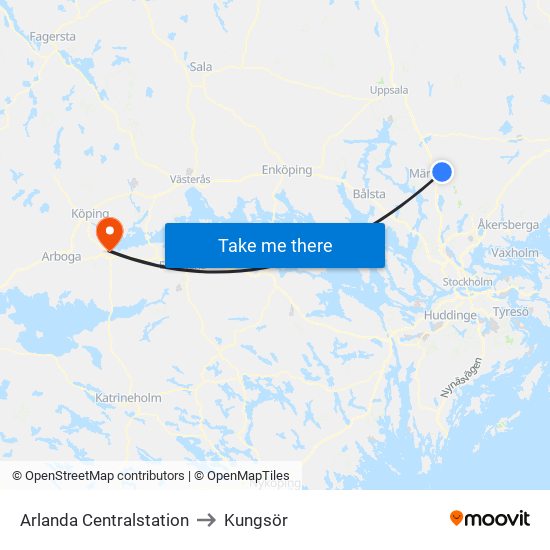 Arlanda Centralstation to Kungsör map