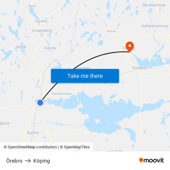 Örebro to Köping map