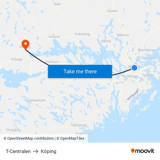 T-Centralen to Köping map