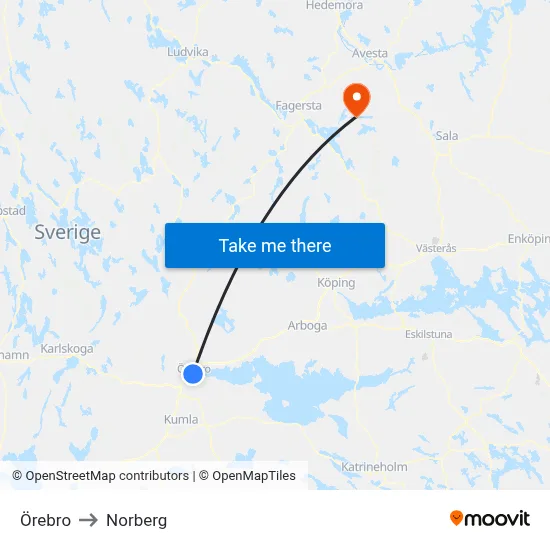 Örebro to Norberg map