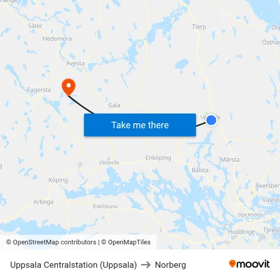 Uppsala Centralstation (Uppsala) to Norberg map