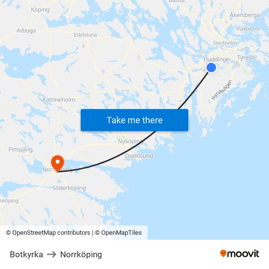 Botkyrka to Norrköping map