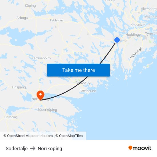 Södertälje to Norrköping map