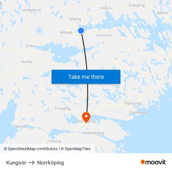 Kungsör to Norrköping map