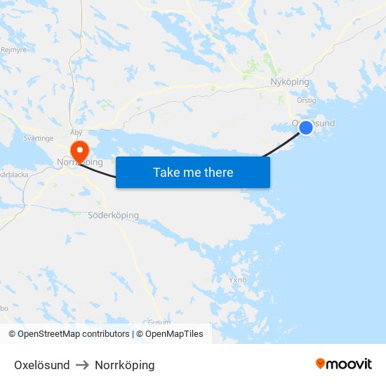 Oxelösund to Norrköping map