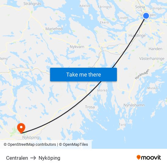 Centralen to Nyköping map