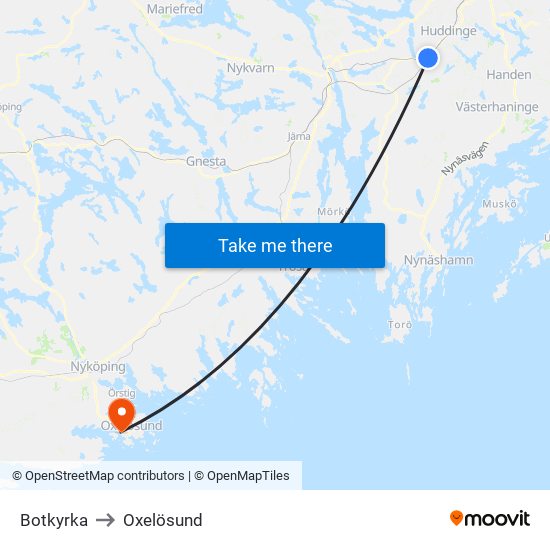 Botkyrka to Oxelösund map