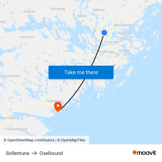 Sollentuna to Oxelösund map