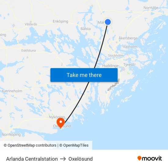 Arlanda Centralstation to Oxelösund map