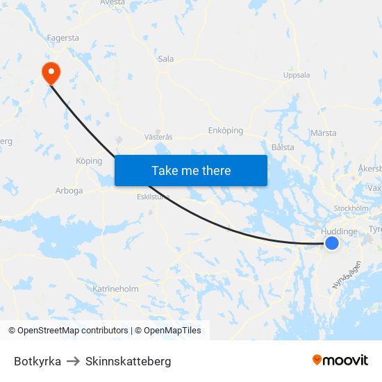 Botkyrka to Skinnskatteberg map