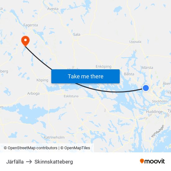 Järfälla to Skinnskatteberg map