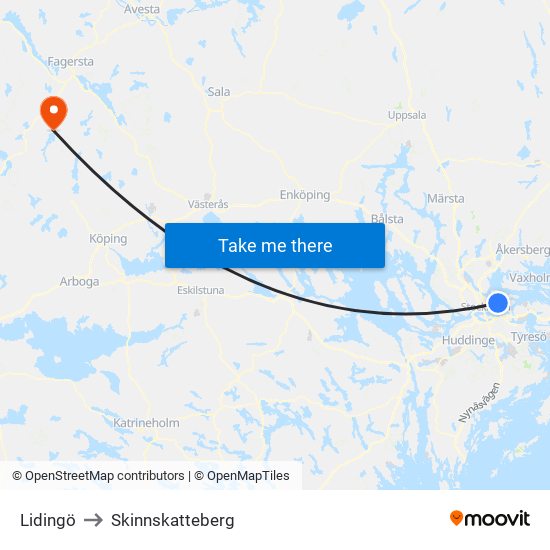 Lidingö to Skinnskatteberg map