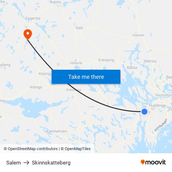 Salem to Skinnskatteberg map