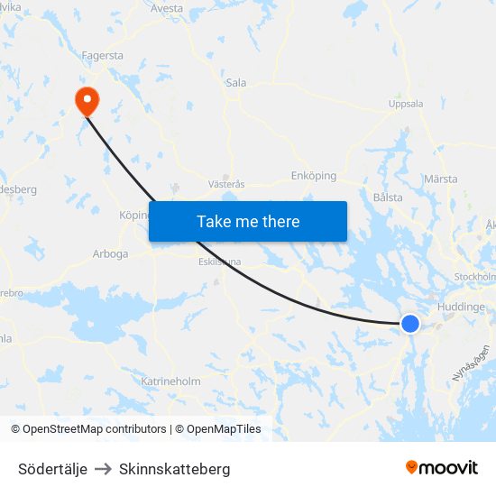 Södertälje to Skinnskatteberg map