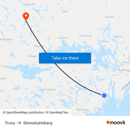 Trosa to Skinnskatteberg map