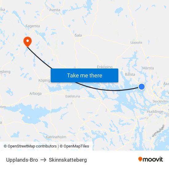 Upplands-Bro to Skinnskatteberg map