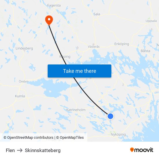 Flen to Skinnskatteberg map