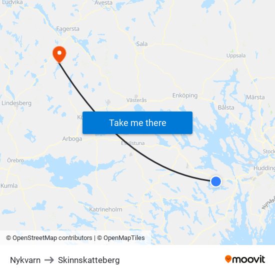 Nykvarn to Skinnskatteberg map