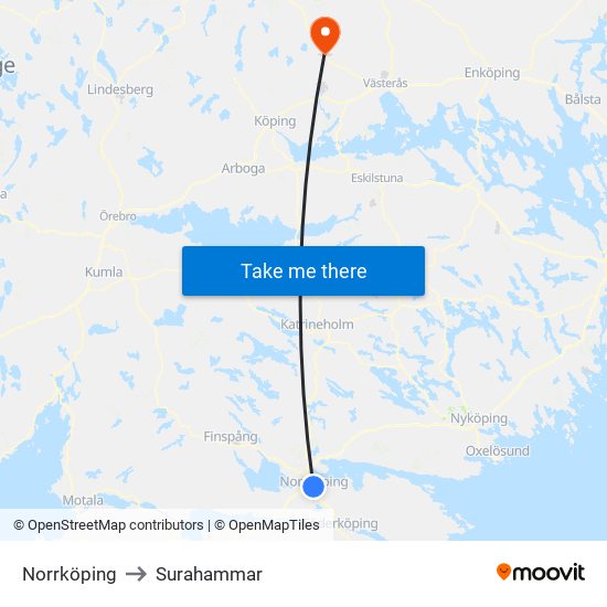 Norrköping to Surahammar map