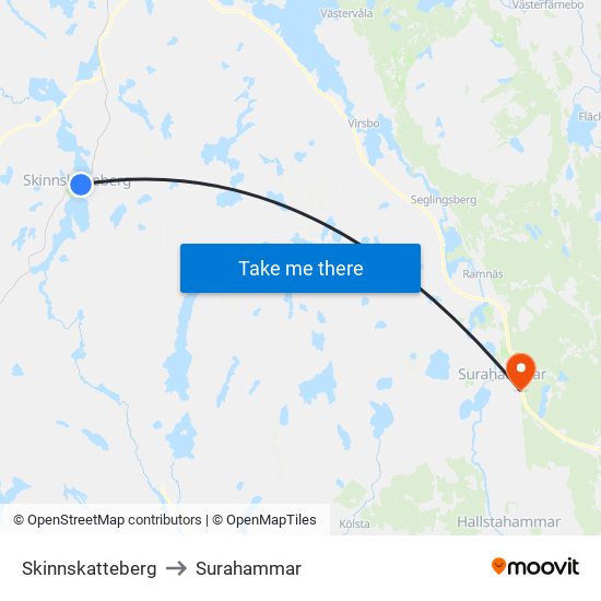 Skinnskatteberg to Surahammar map