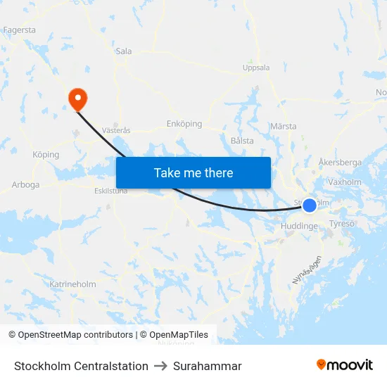 Stockholm Centralstation to Surahammar map