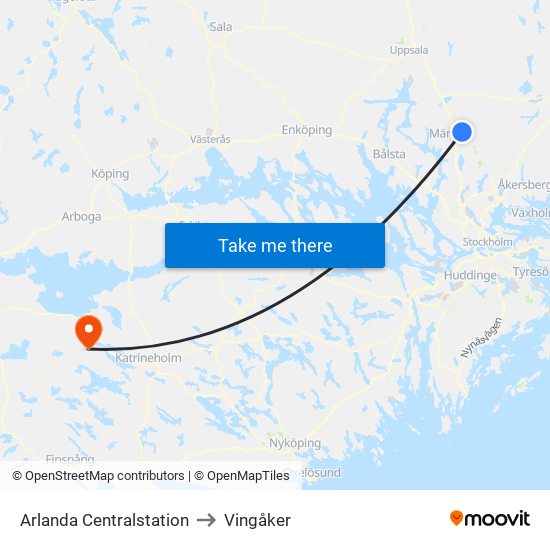 Arlanda Centralstation to Vingåker map