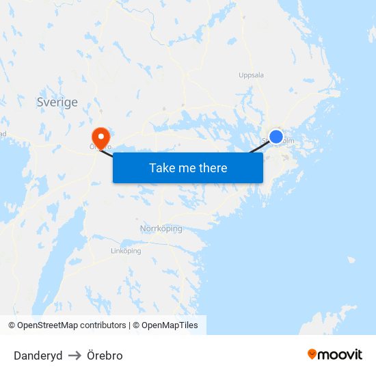 Danderyd to Örebro map