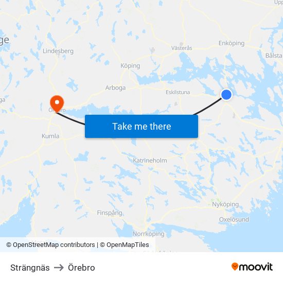 Strängnäs to Örebro map