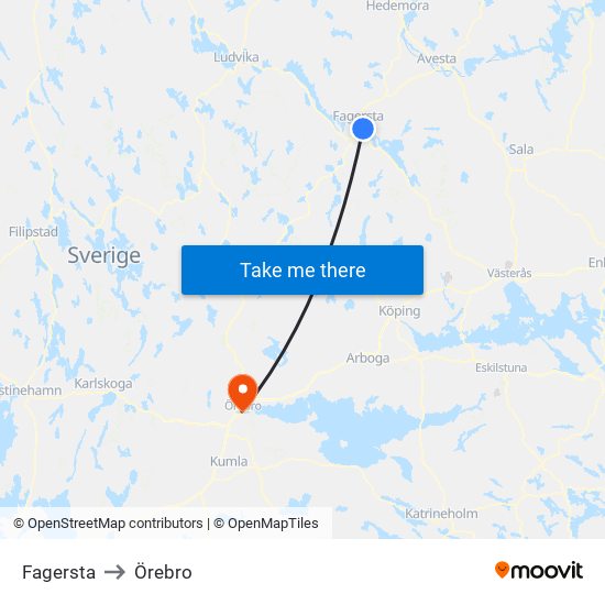 Fagersta to Örebro map