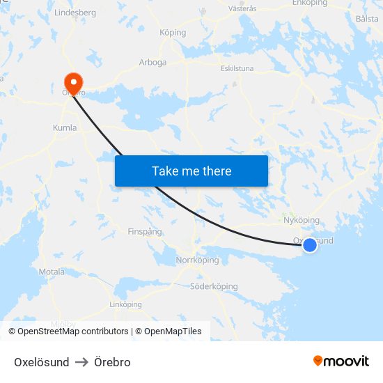 Oxelösund to Örebro map