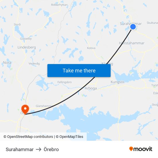 Surahammar to Örebro map