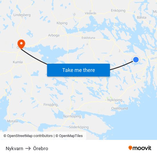 Nykvarn to Örebro map