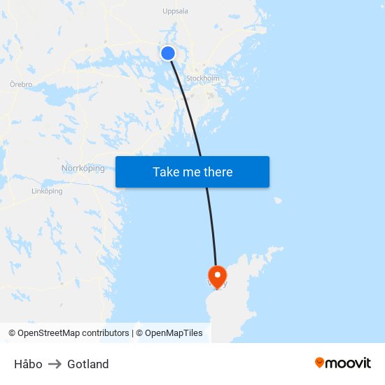 Håbo to Gotland map