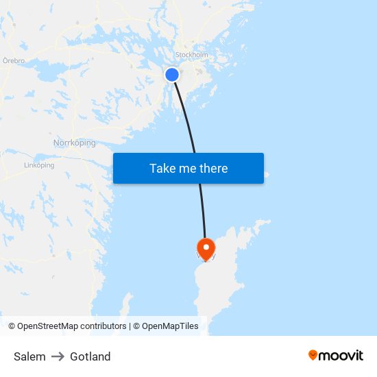 Salem to Gotland map