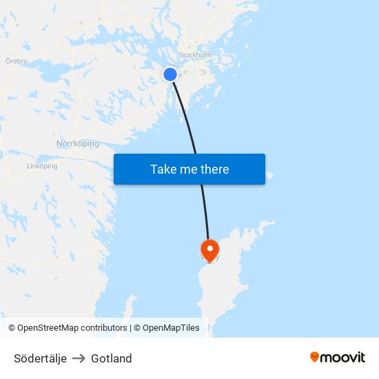 Södertälje to Gotland map