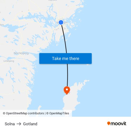 Solna to Gotland map