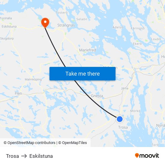 Trosa to Eskilstuna map