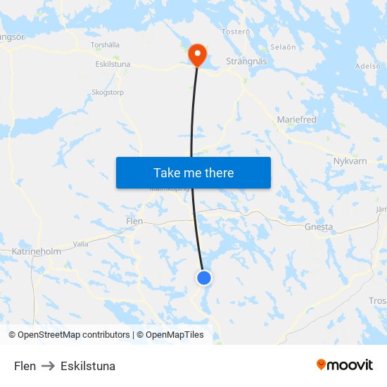 Flen to Eskilstuna map
