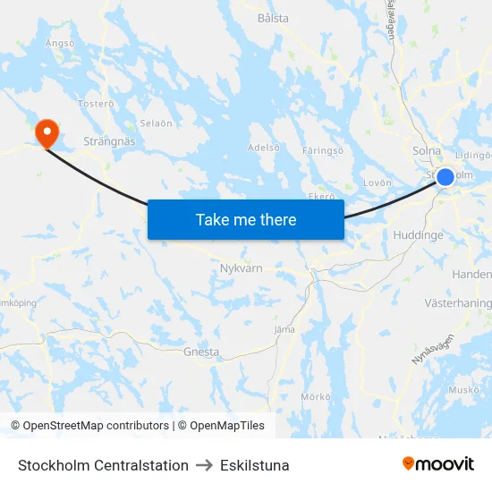 Stockholm Centralstation to Eskilstuna map