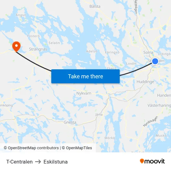 T-Centralen to Eskilstuna map