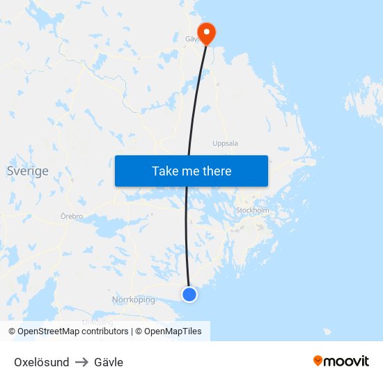 Oxelösund to Gävle map